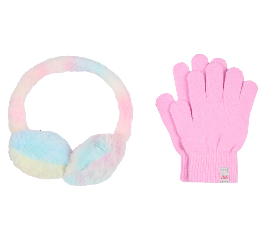 ensemble cache-oreilles et gants tie dye à motif cœur