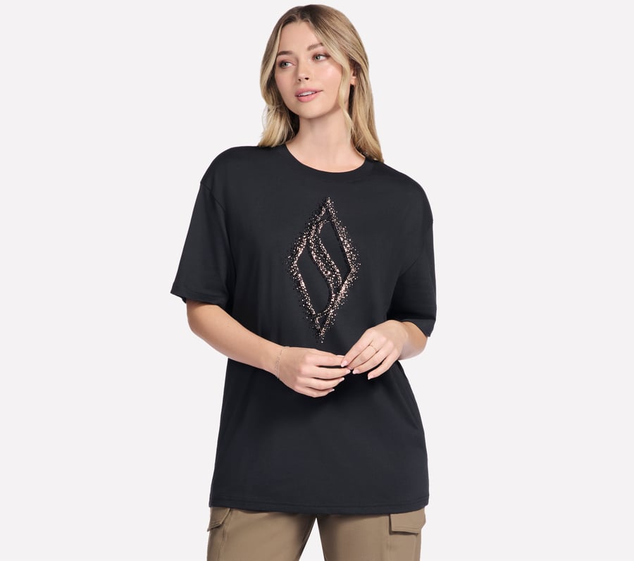 t-shirt à manches courtes à motif diamant et éclaboussures dorées